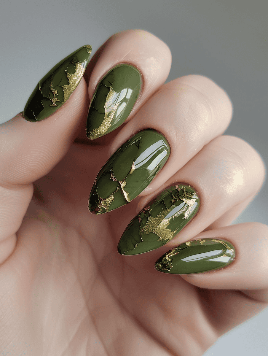 Olive green with gold crackled effect