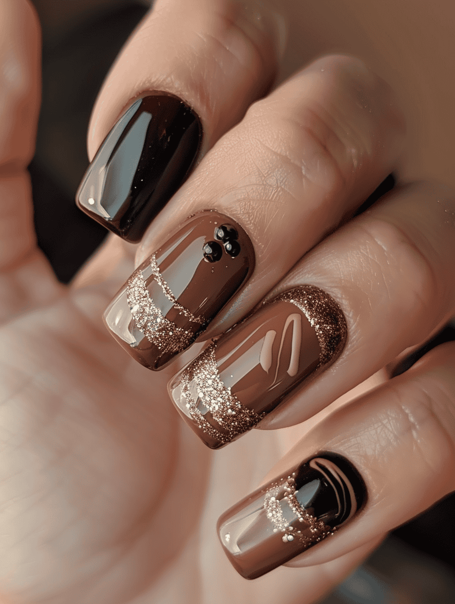 Mocha shades with glitter accents