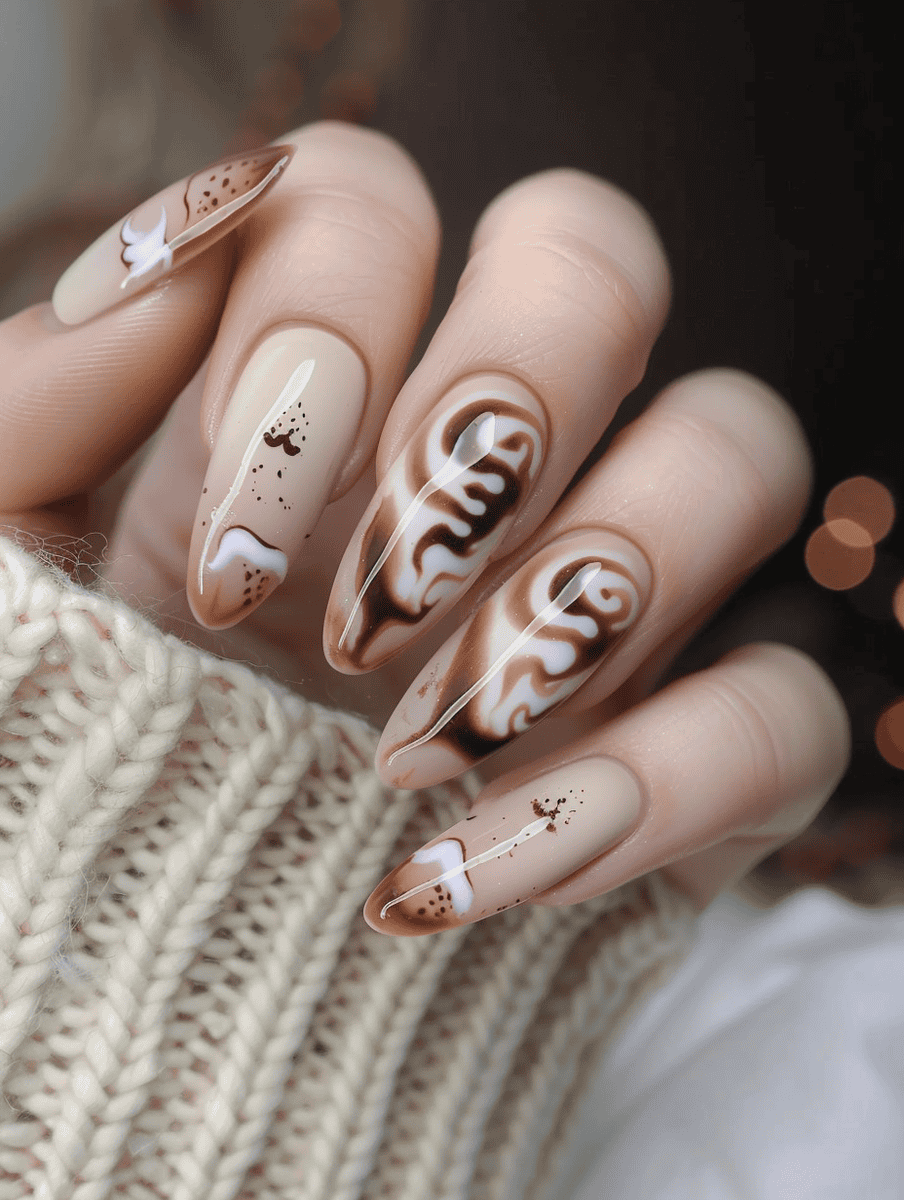 Creamy latte hues on long nails