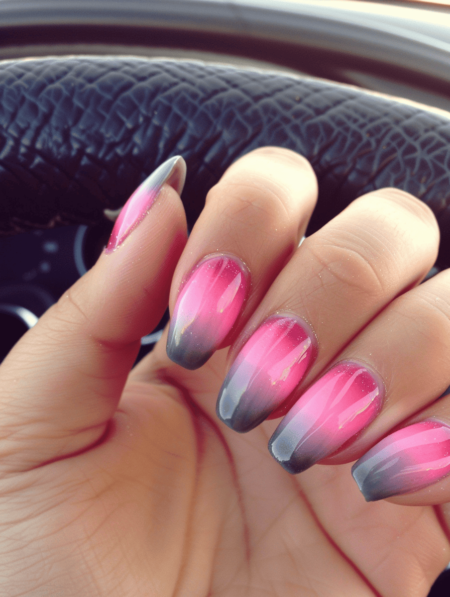 ombre nails from pink to grey