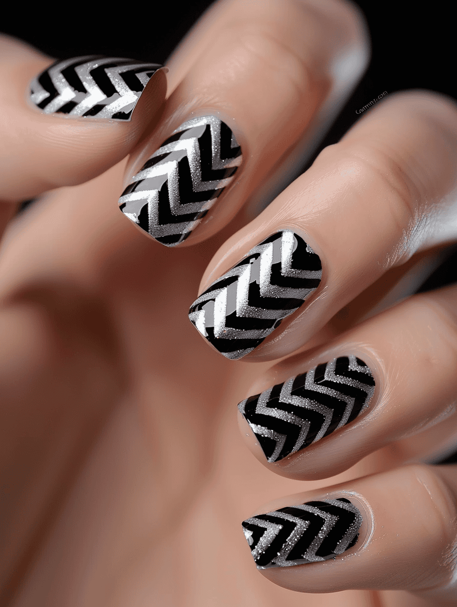 Zigzag patterns in black and silver