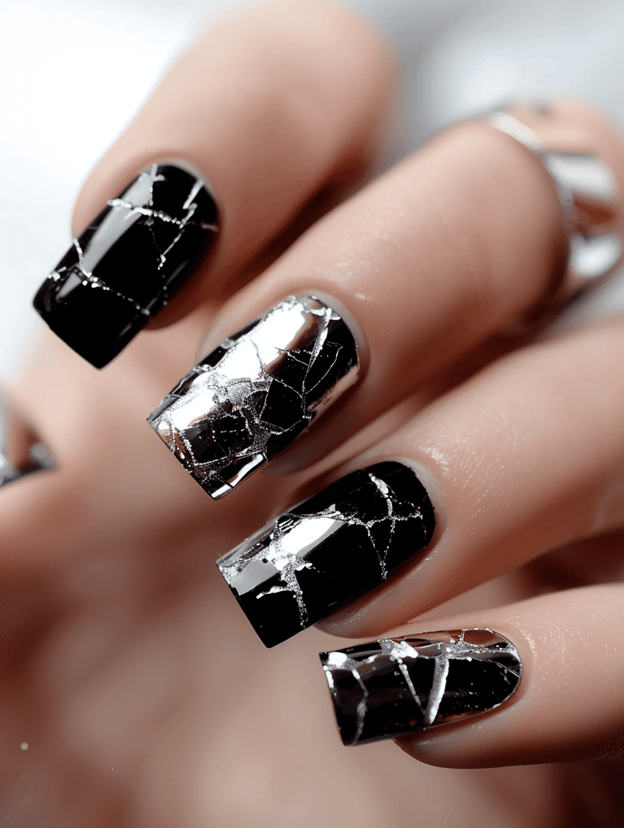 Black and silver shattered glass effect