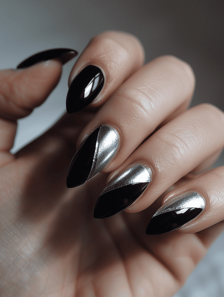 Black and silver diagonal split