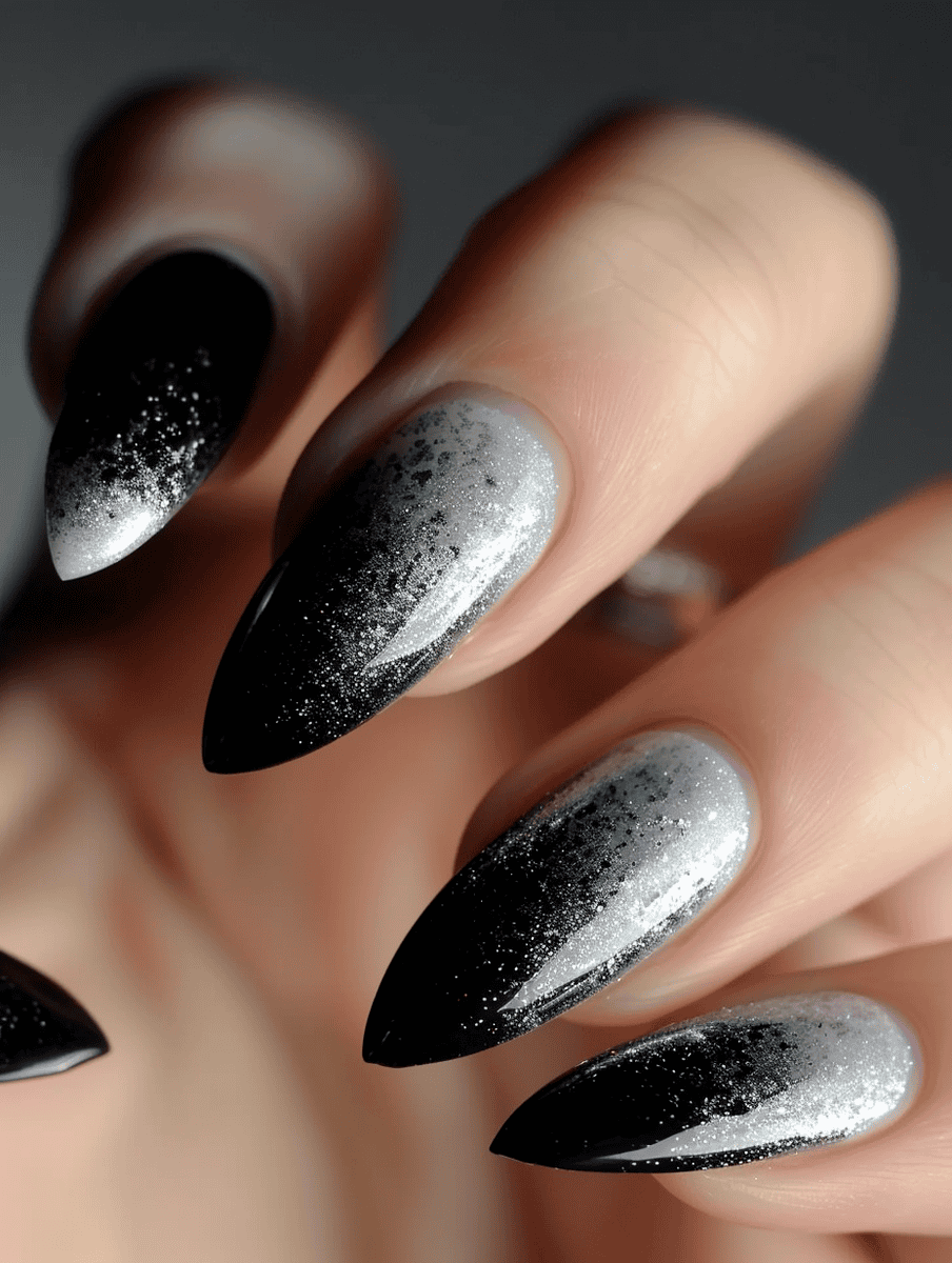 Holographic silver over black ombre