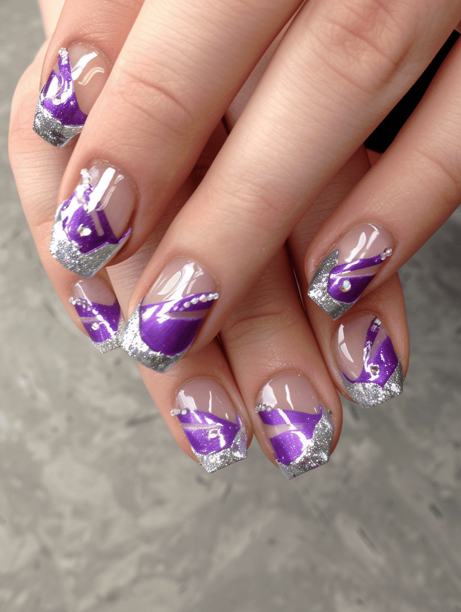 Silver and purple French tips
