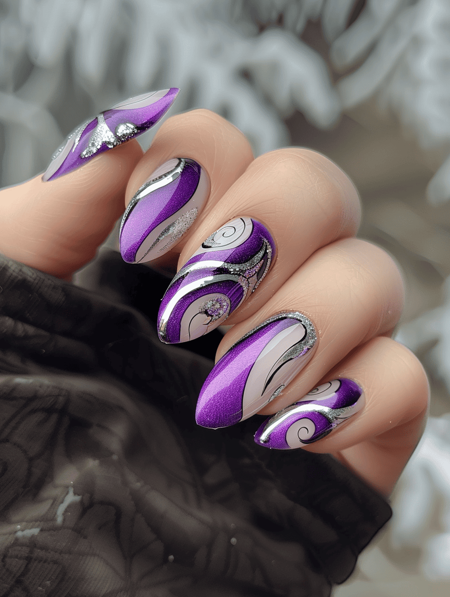 Abstract purple and silver swirls