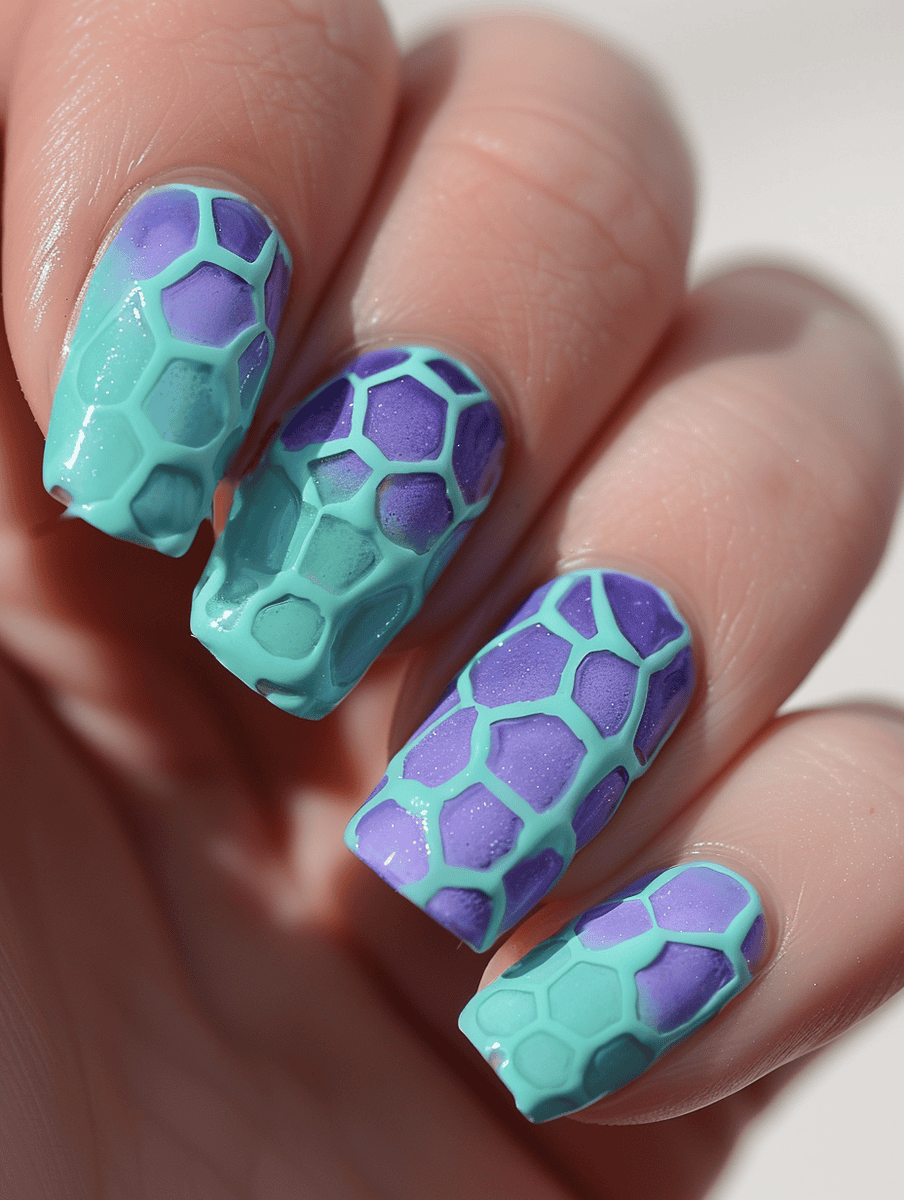 Mint and lavender honeycomb ombre design