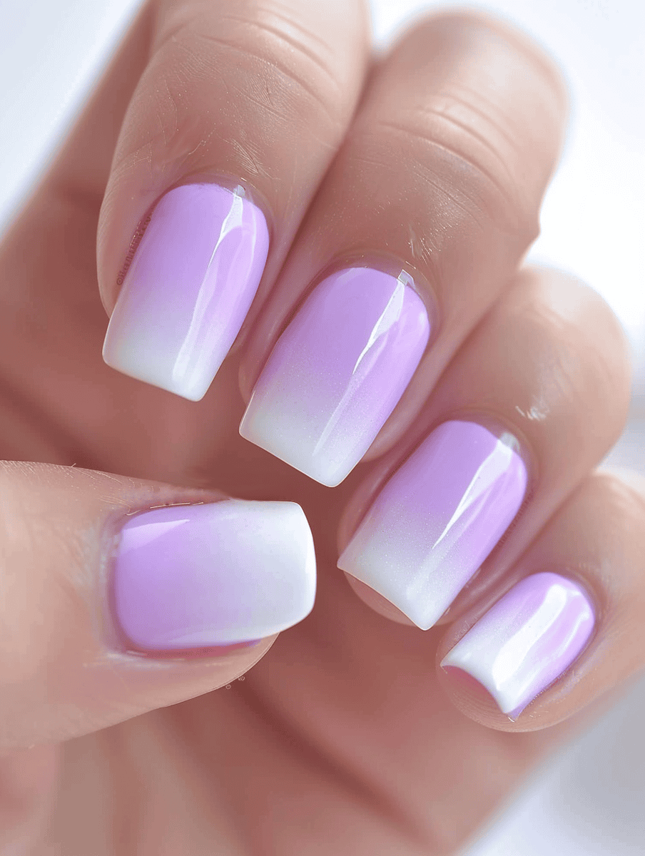 Lavender and white ombre effect nail design