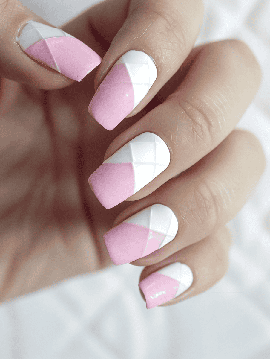 Baby pink combined with white in a lattice pattern 