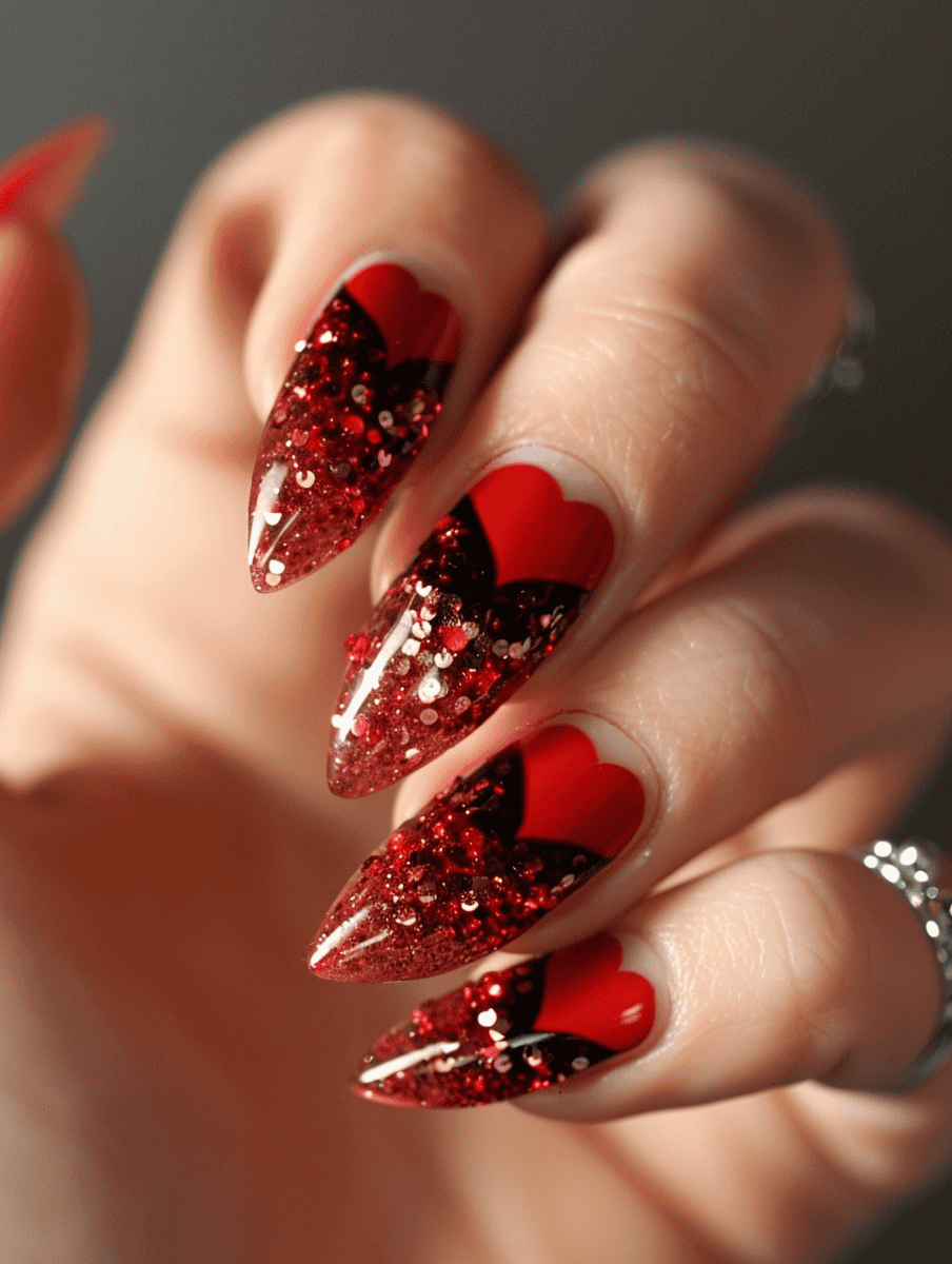 Red hearts with glitter highlights