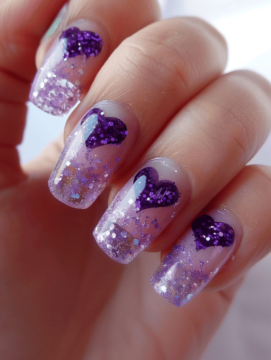 Glitter base with soft lavender hearts