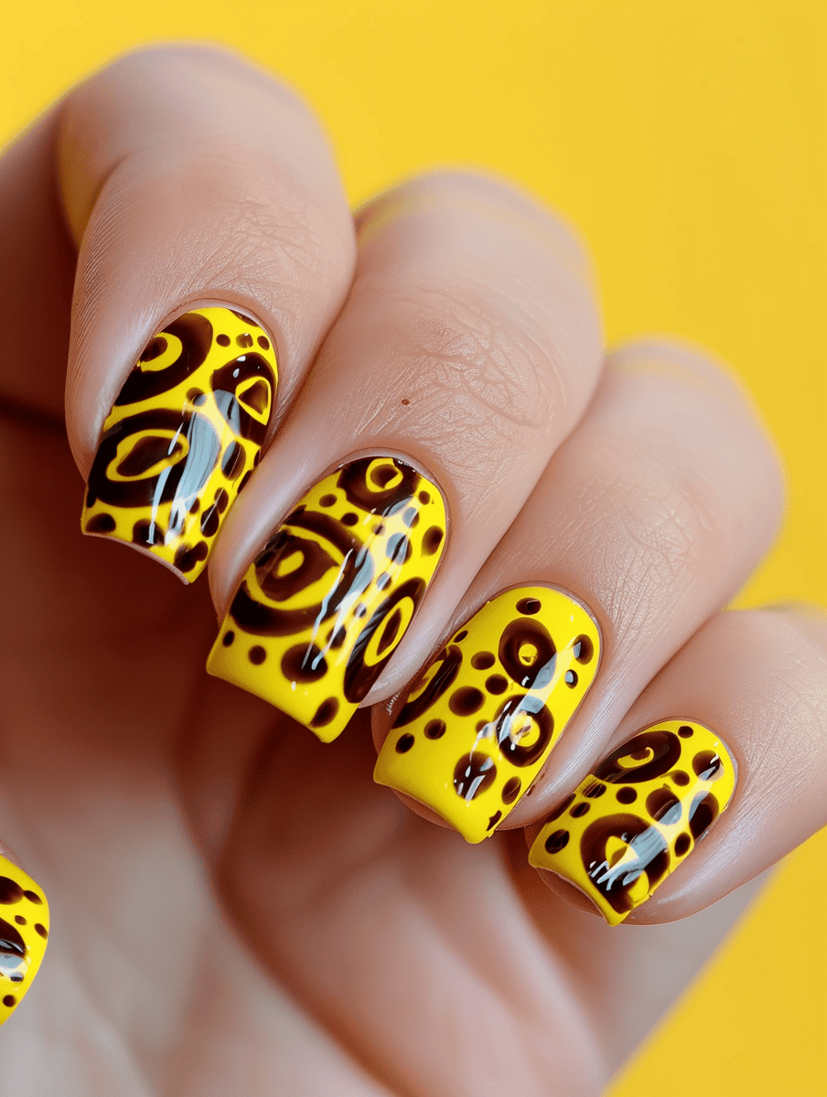 SpongeBob yellow and brown themed nail art