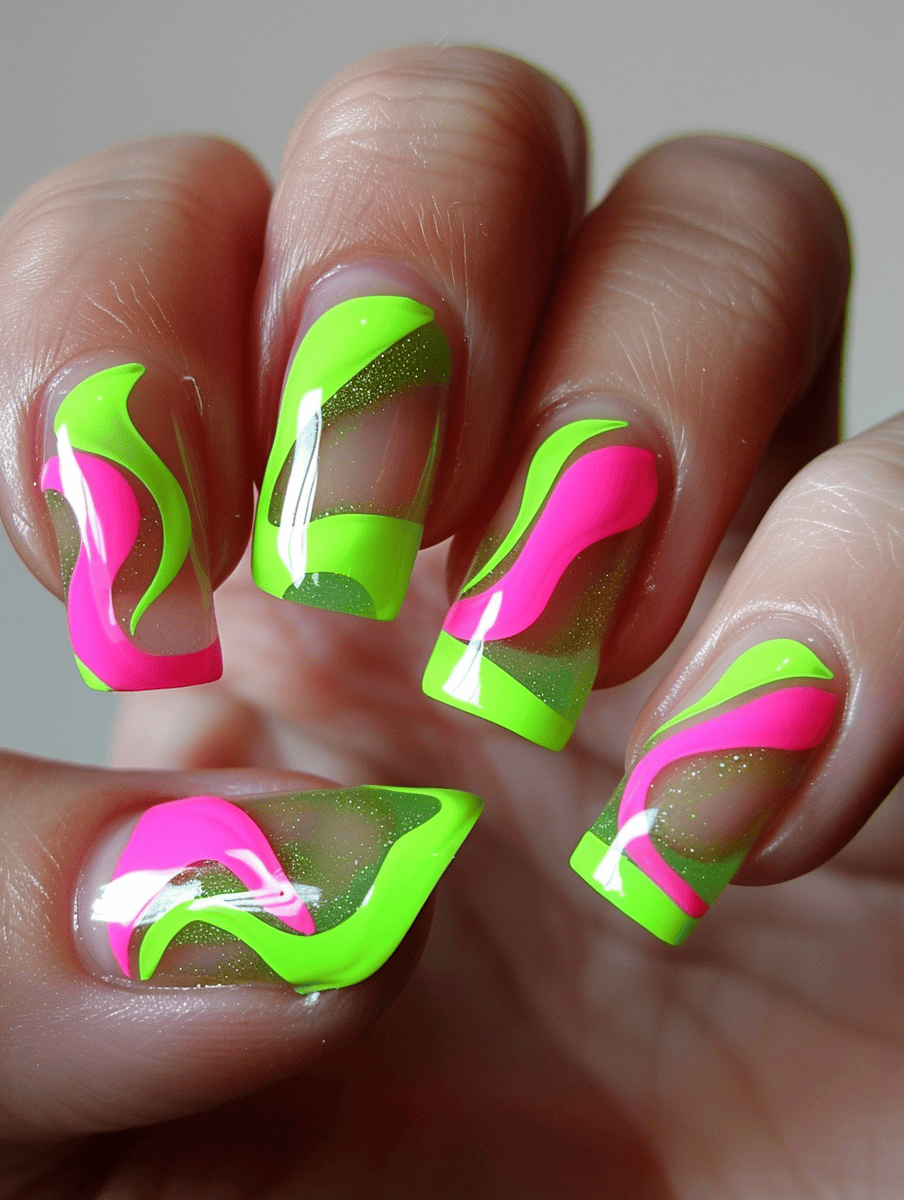 Green and pink neon swirls