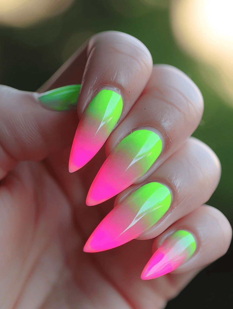 Green and pink neon ombre