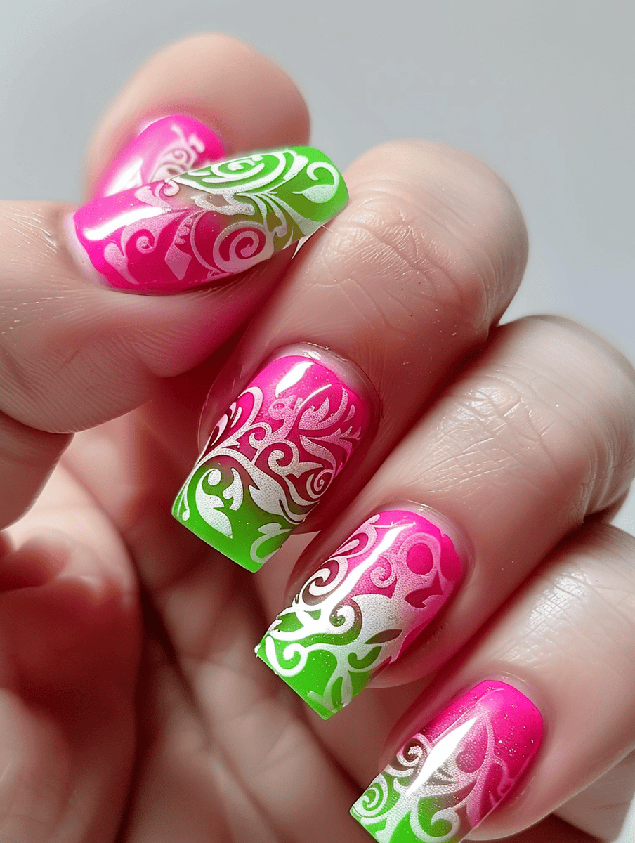 Pink and green gradient with stencil art