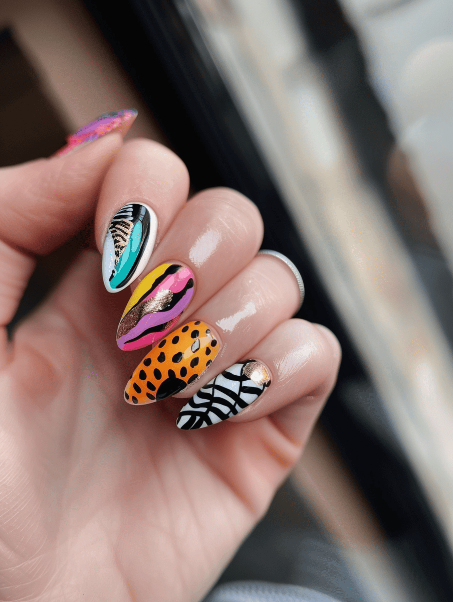 abstract nail art with abstract animal print