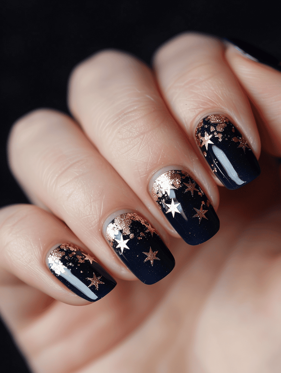 Navy base with rose gold stars