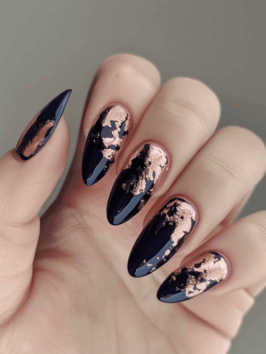 Navy Base with crushed rose gold foil