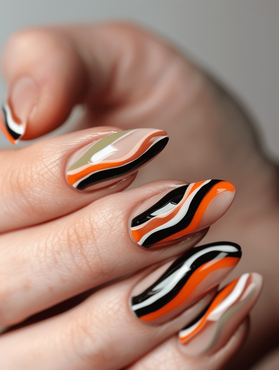 abstract nail art with retro wave patterns