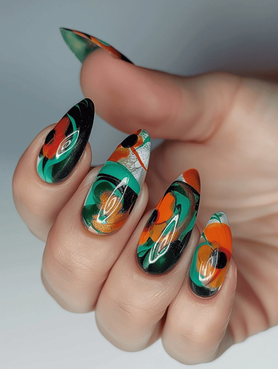 abstract nail art with floral abstract