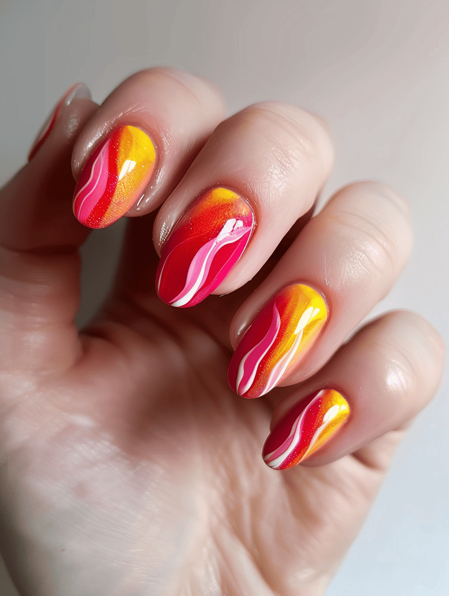 abstract nail art with sunset ombre