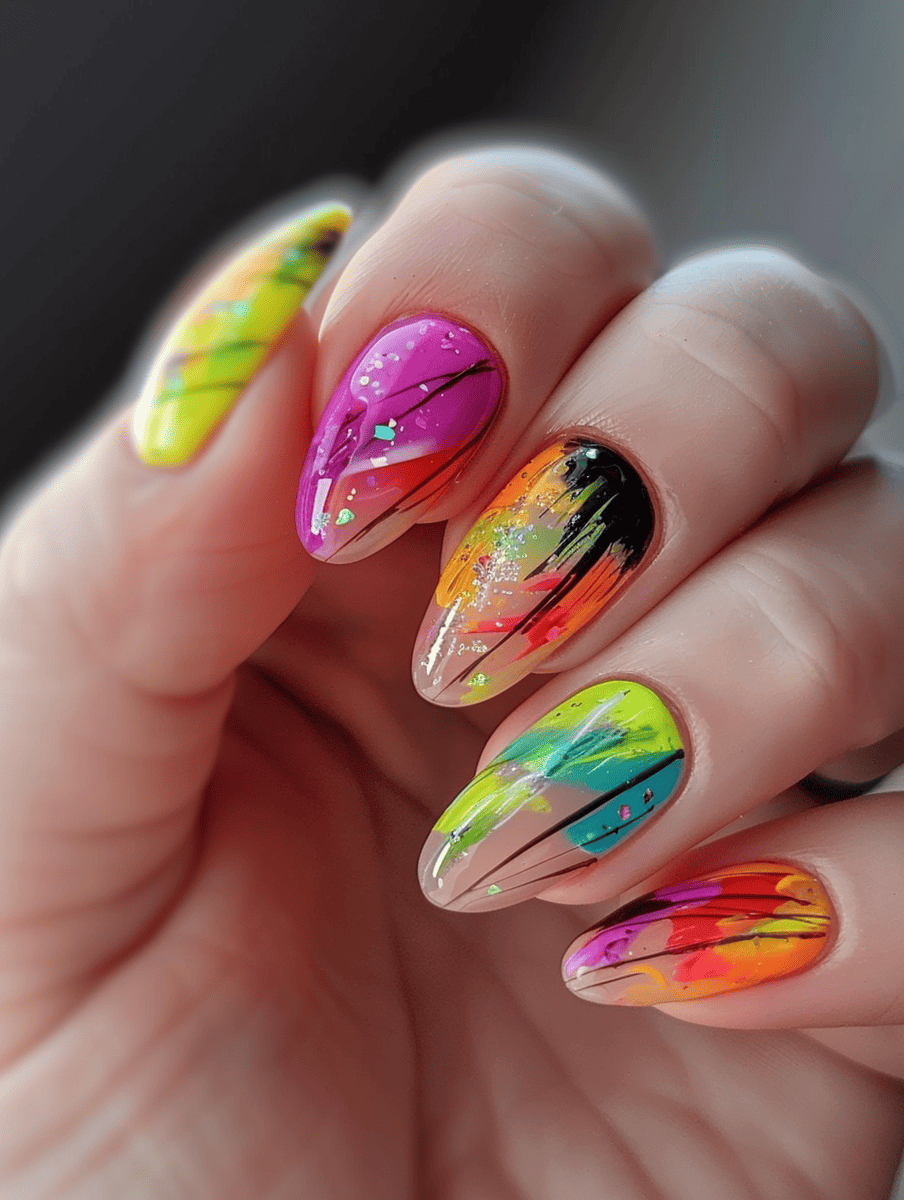 abstract nail art with brush stroke brilliance