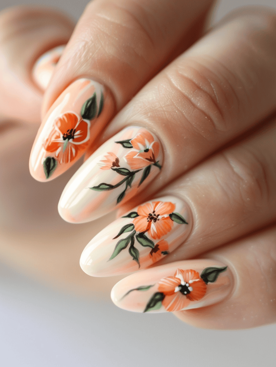 Cream base with peach floral accents
