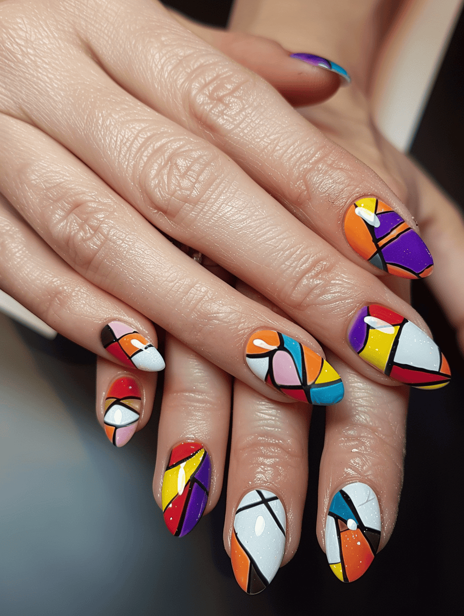 nail art design. Cubism inspired with Abstract multi-faceted