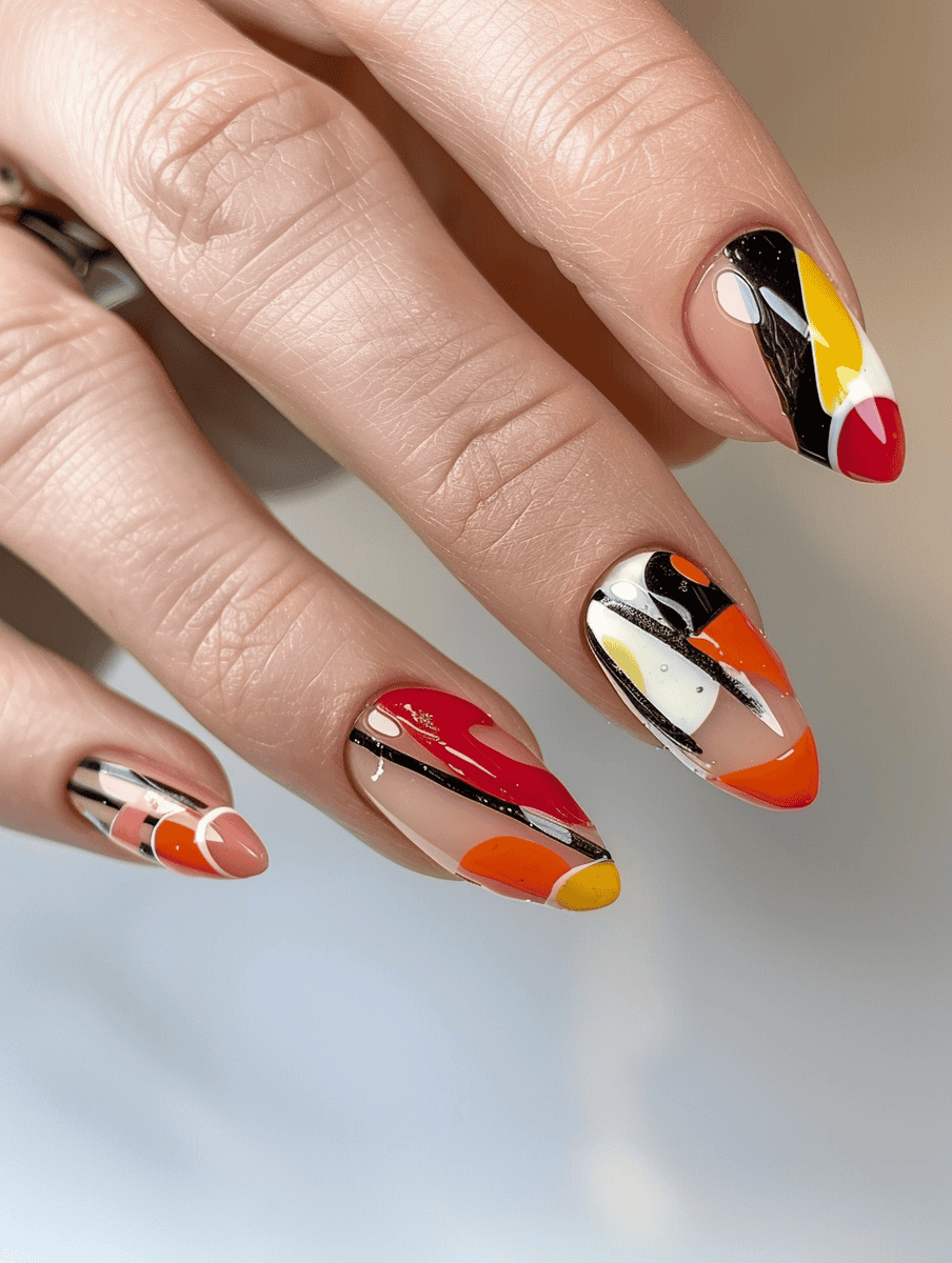nail art design. Bauhaus inspired with Primary shapes and lines