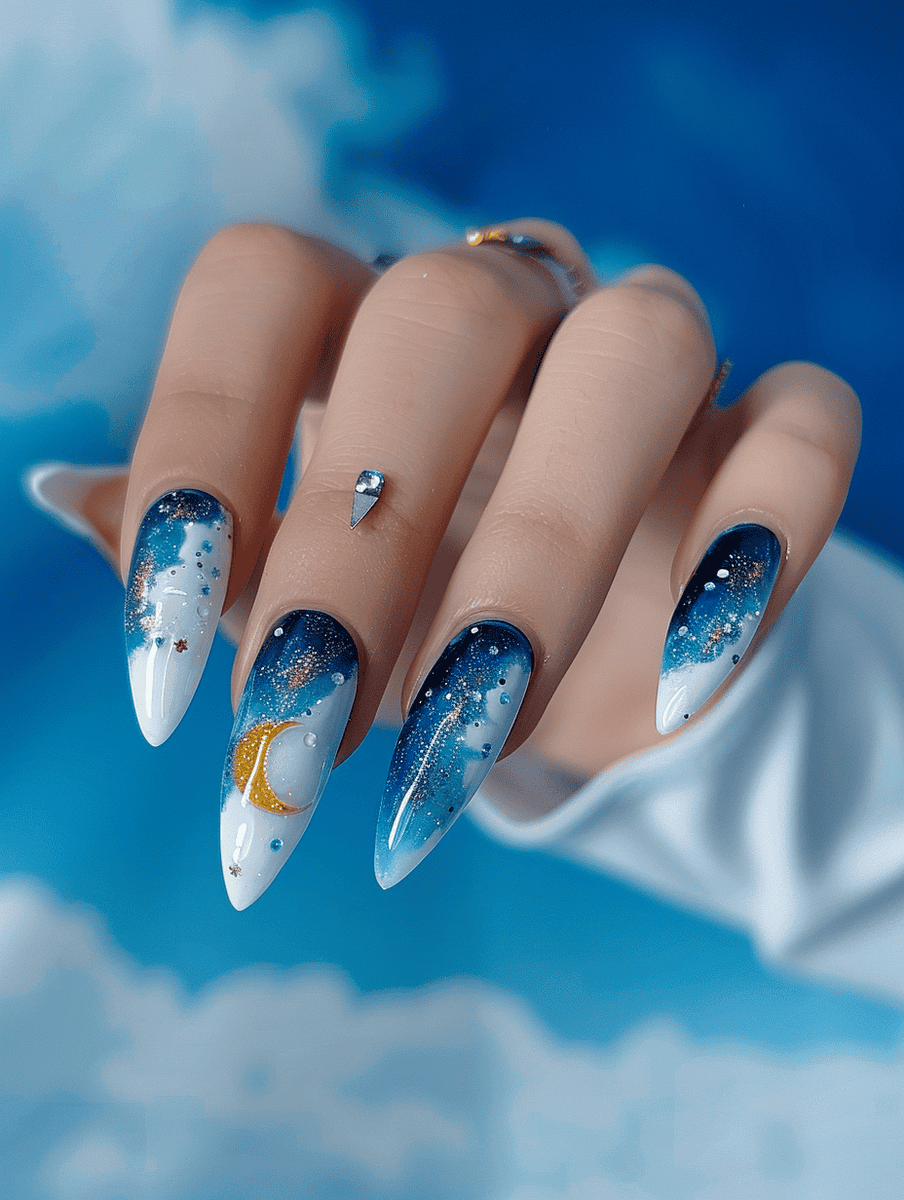 nail art design. Surrealism inspired with Dreamy sky