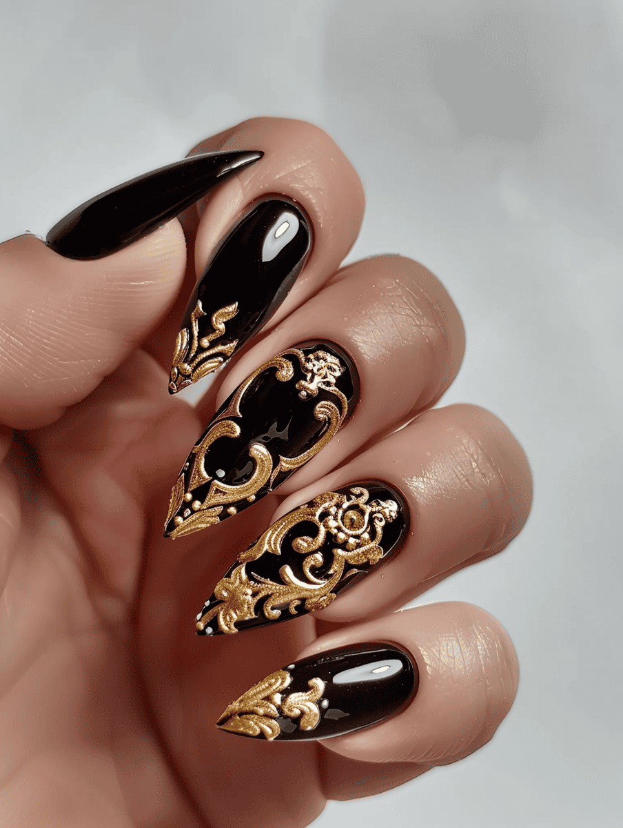nail art design. Baroque inspired with Luxurious scrolls