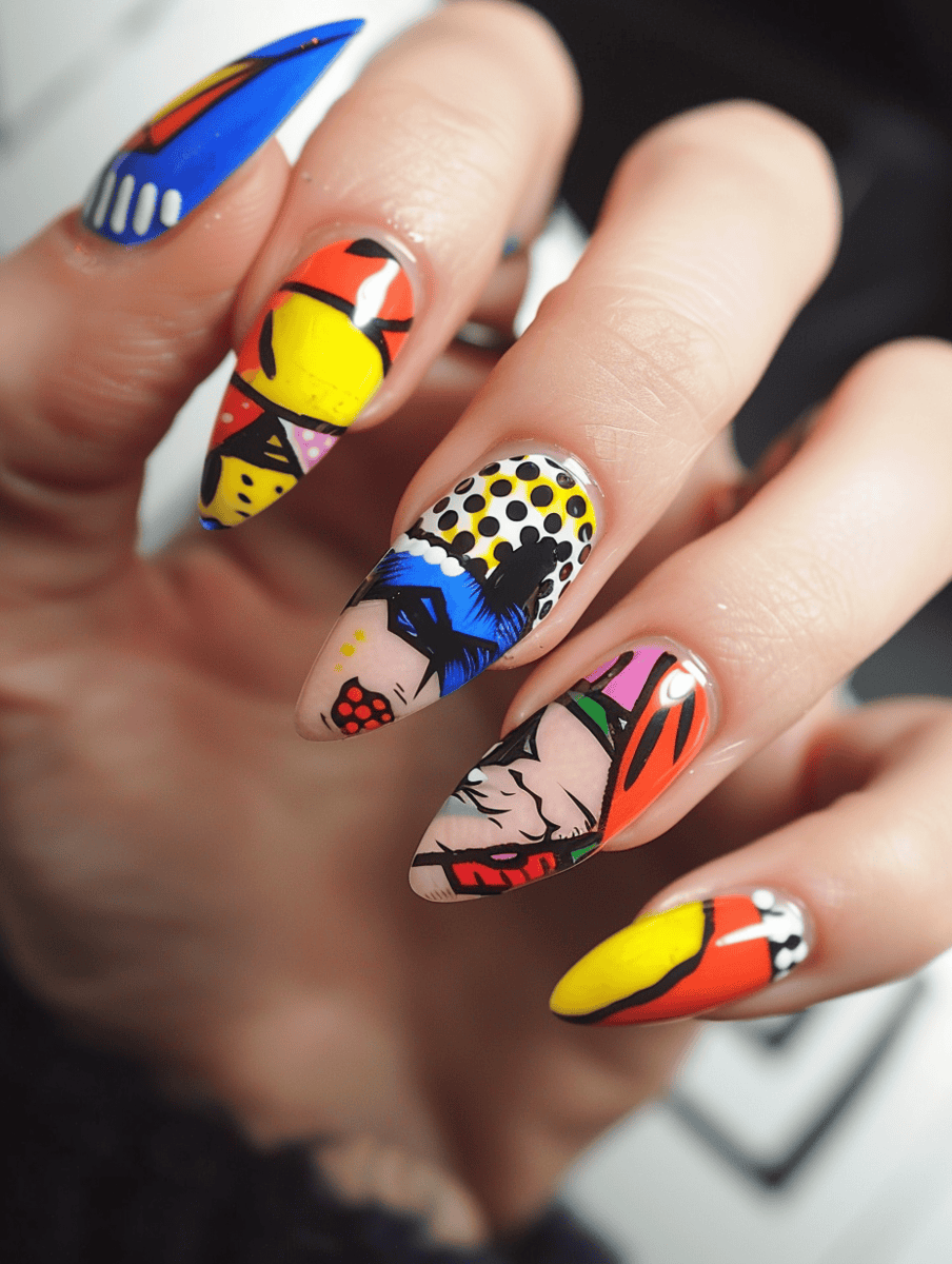 nail art design. Pop Art inspired with Bold comic prints