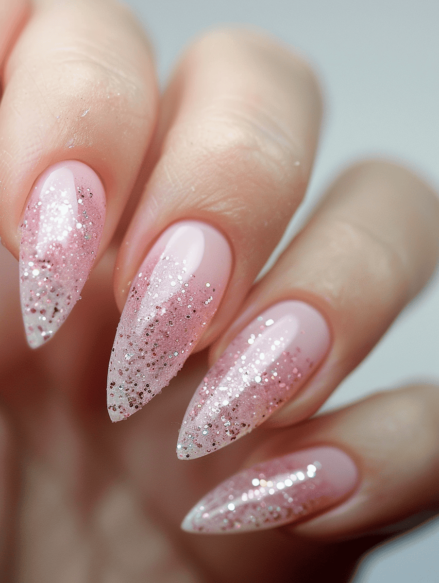  soft pink nail art with glitter ombre